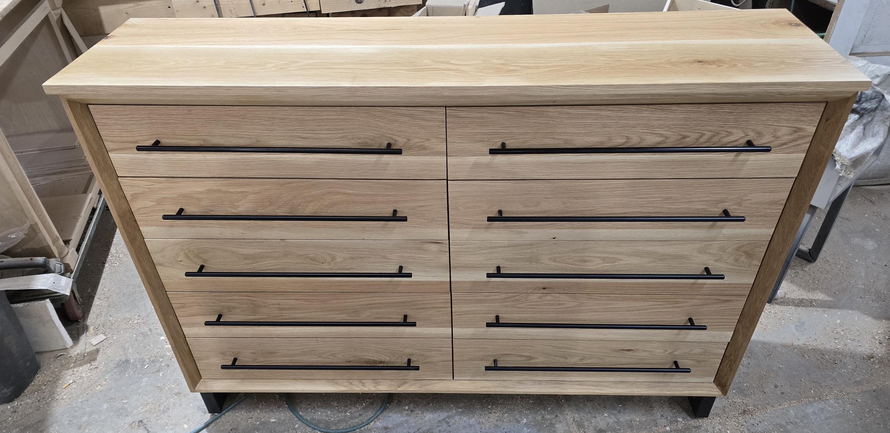 Hand Crafted 5 foot 42"tall 15deep  10 Drawer Modern Industrial Dresser made of white oak