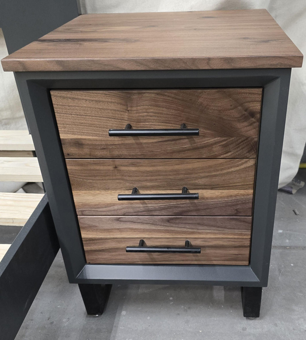 Handcrafted Modern 3 Drawer Nightstands with Walnut Face and Tops on 5" Steel Legs
