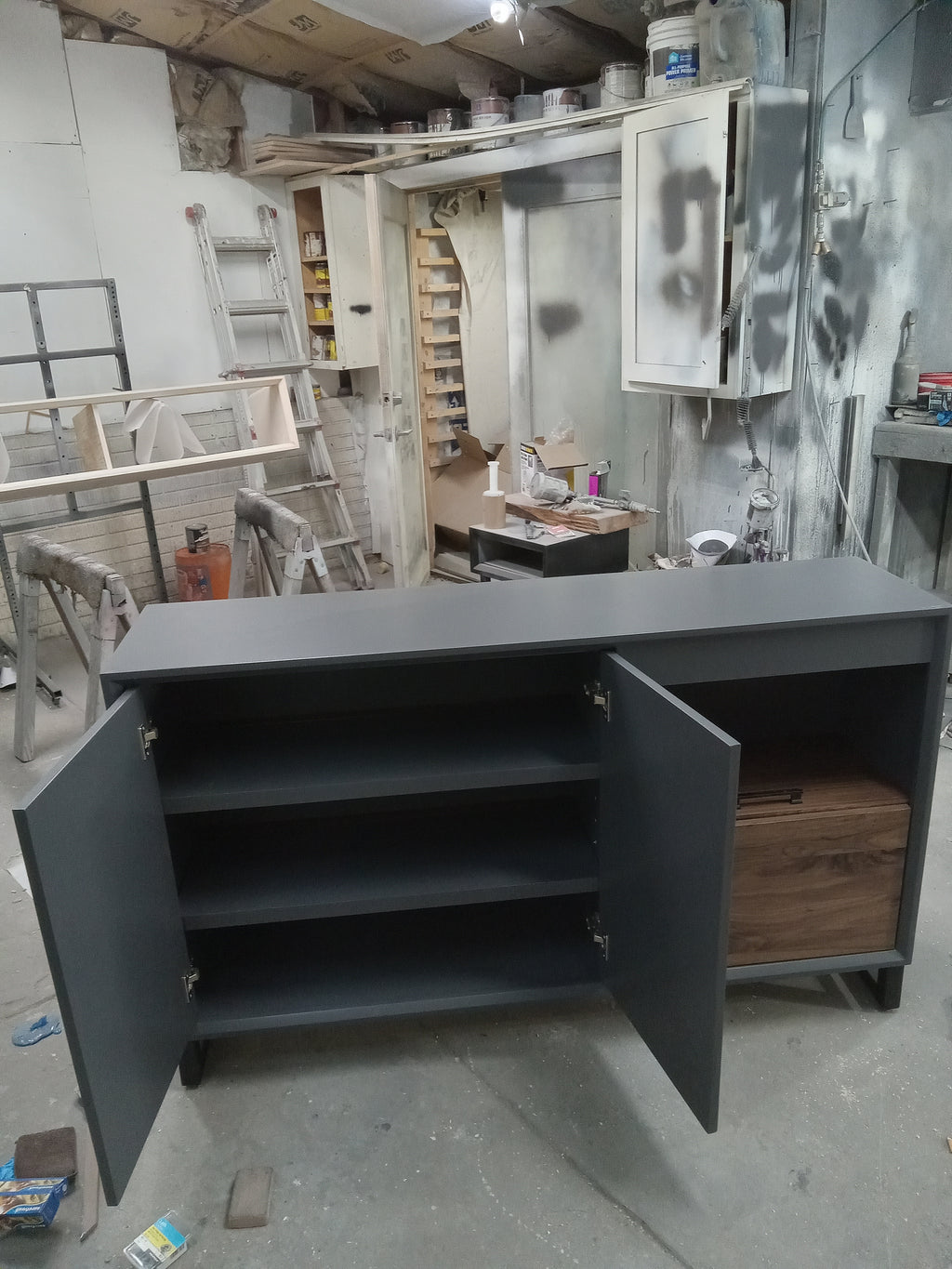 modern Accent cabinet in charcoal Grey w/ walnut