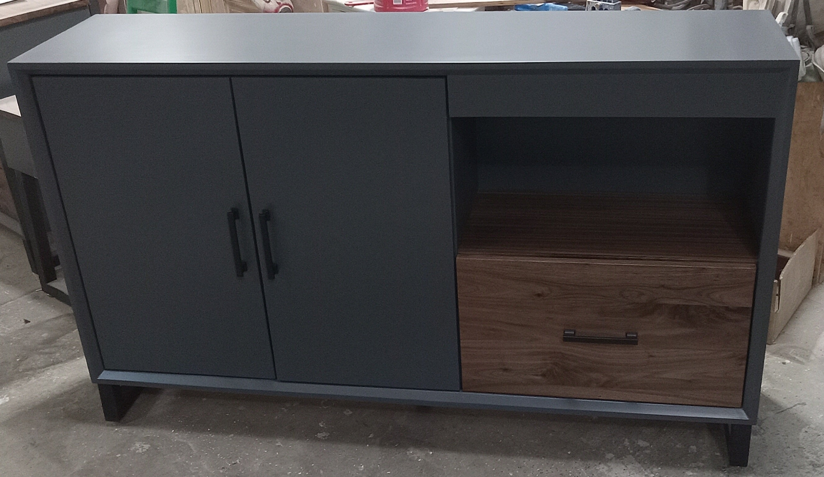 modern Accent cabinet in charcoal Grey w/ walnut