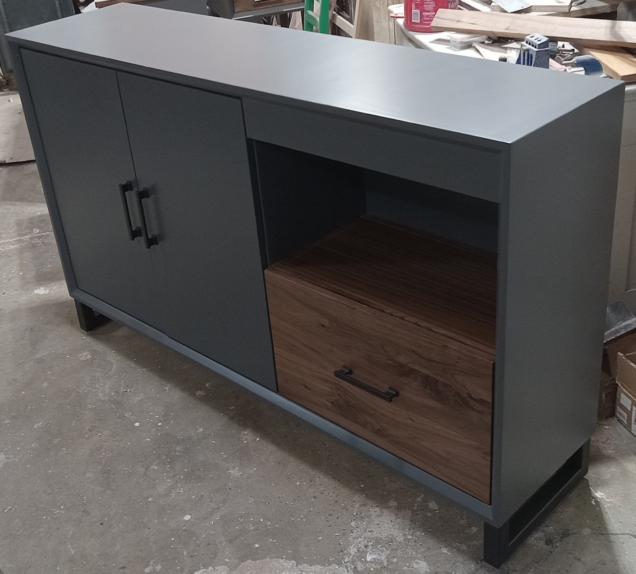 modern Accent cabinet in charcoal Grey w/ walnut