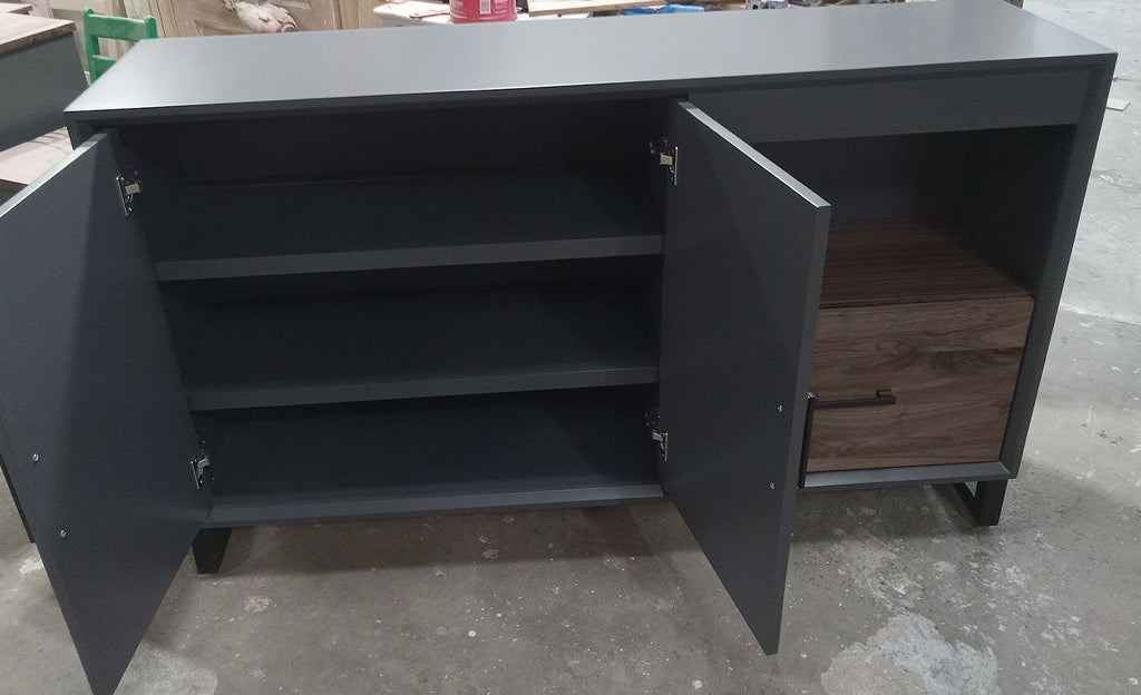 modern Accent cabinet in charcoal Grey w/ walnut