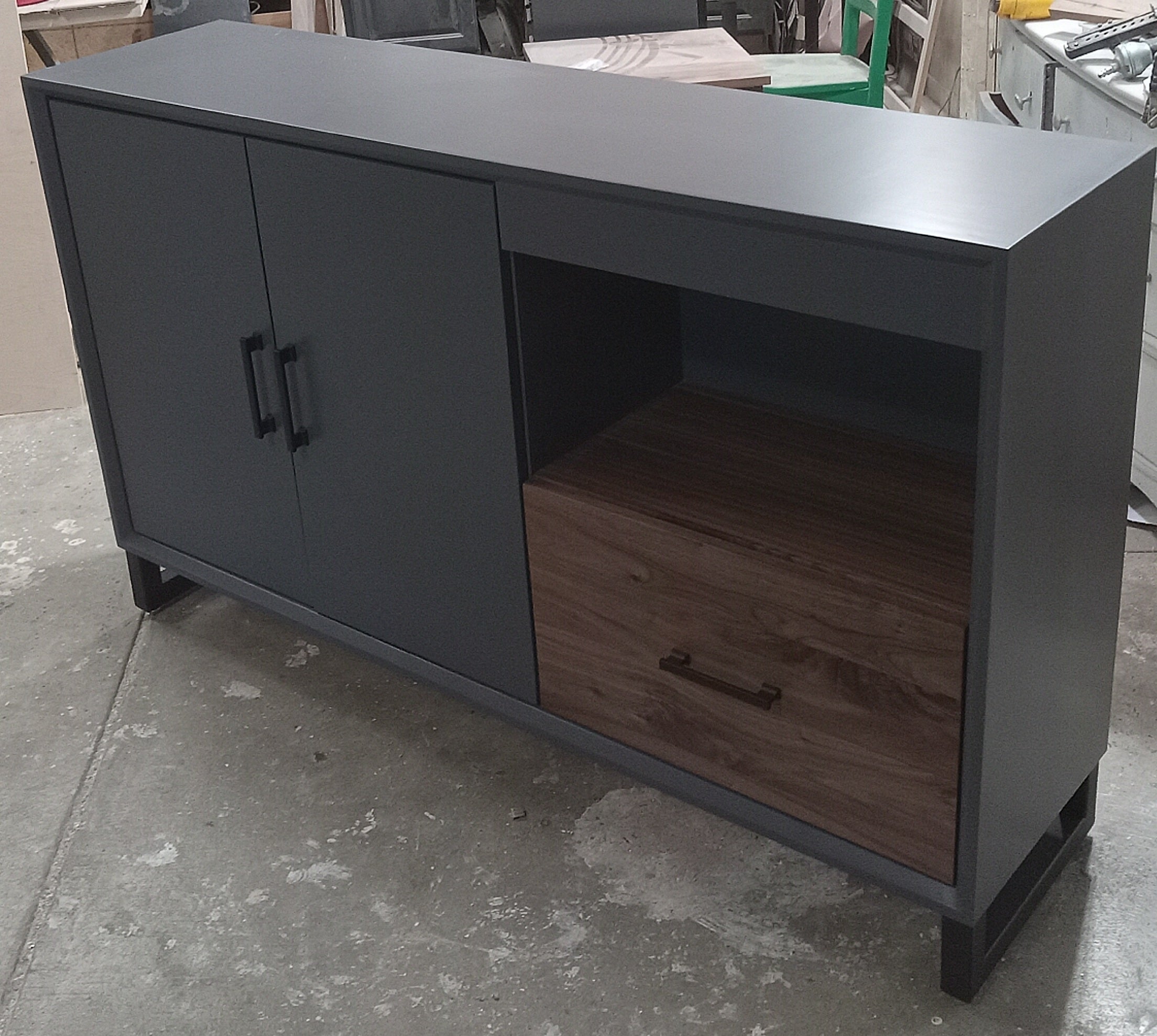 modern Accent cabinet in charcoal Grey w/ walnut