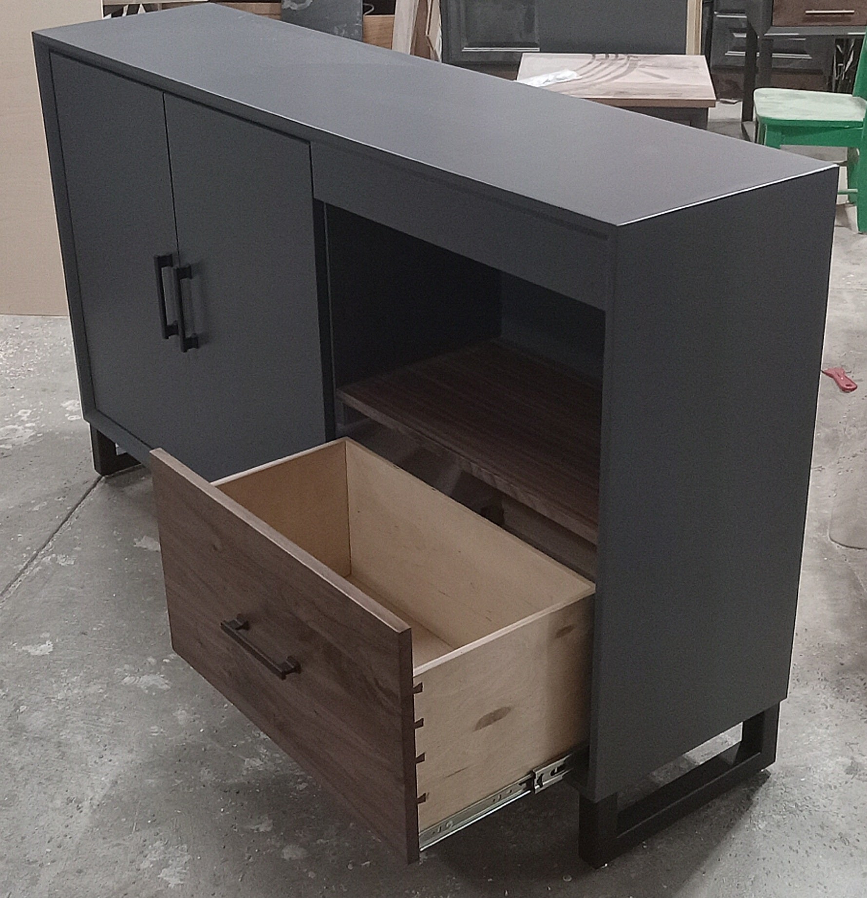 modern Accent cabinet in charcoal Grey w/ walnut