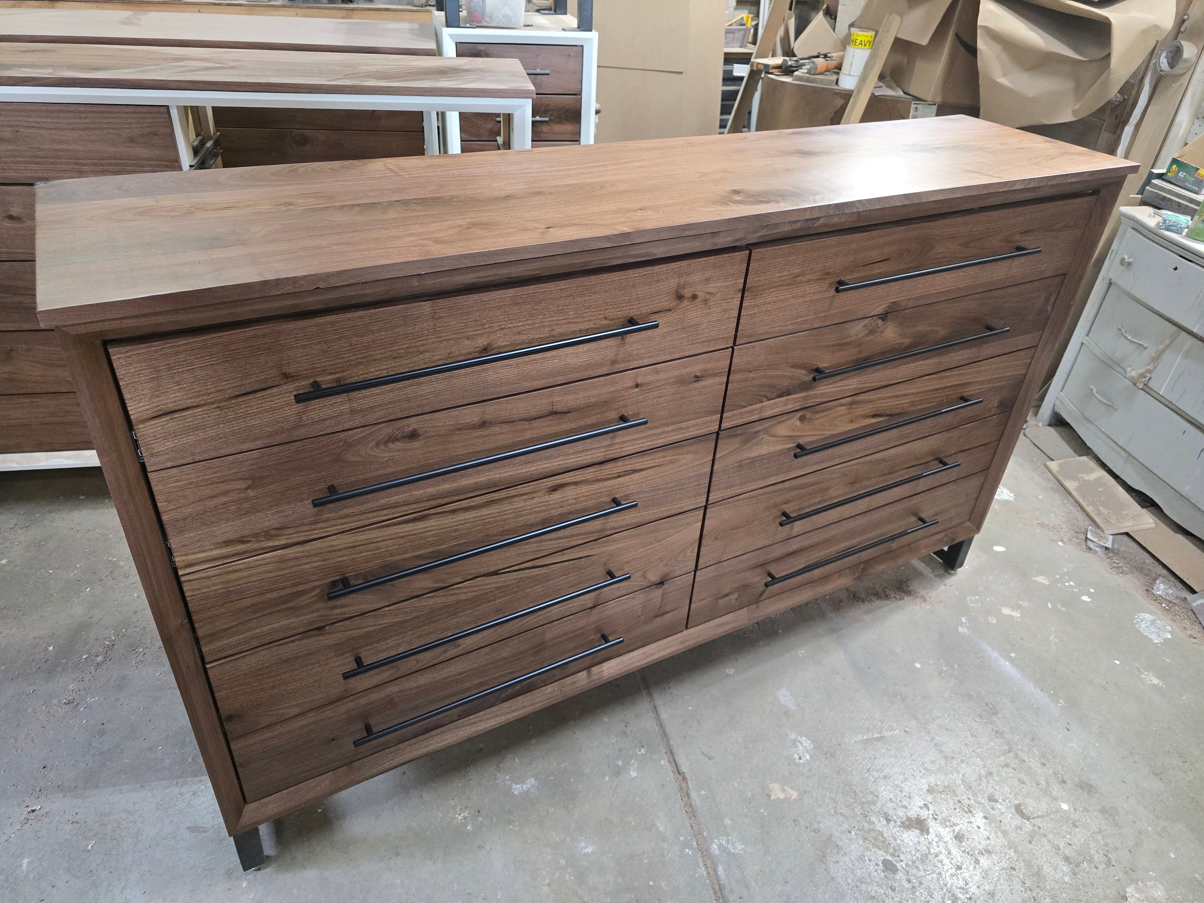 Solid walnut 10 drawer modern industrial dresser