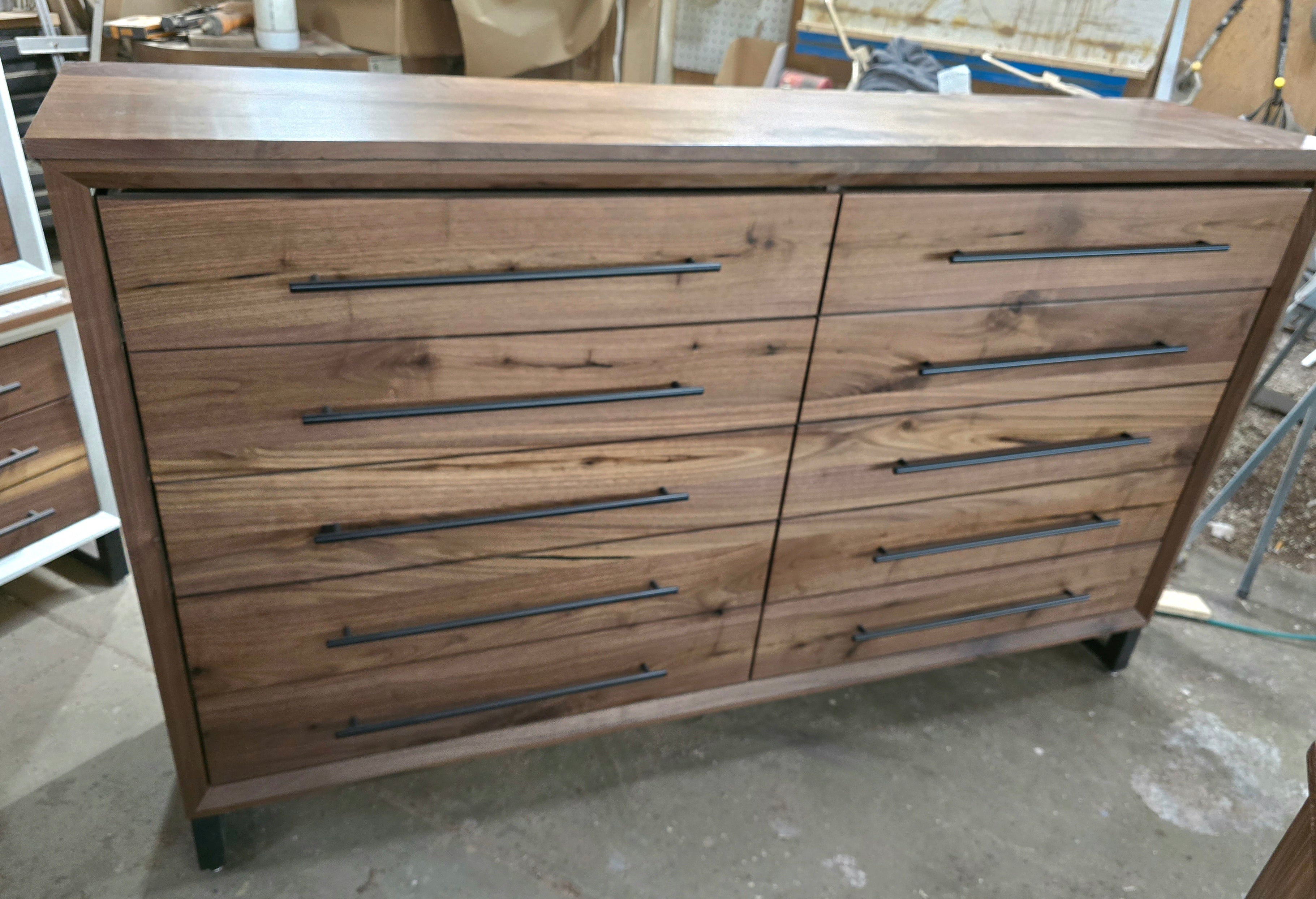 Solid walnut 10 drawer modern industrial dresser