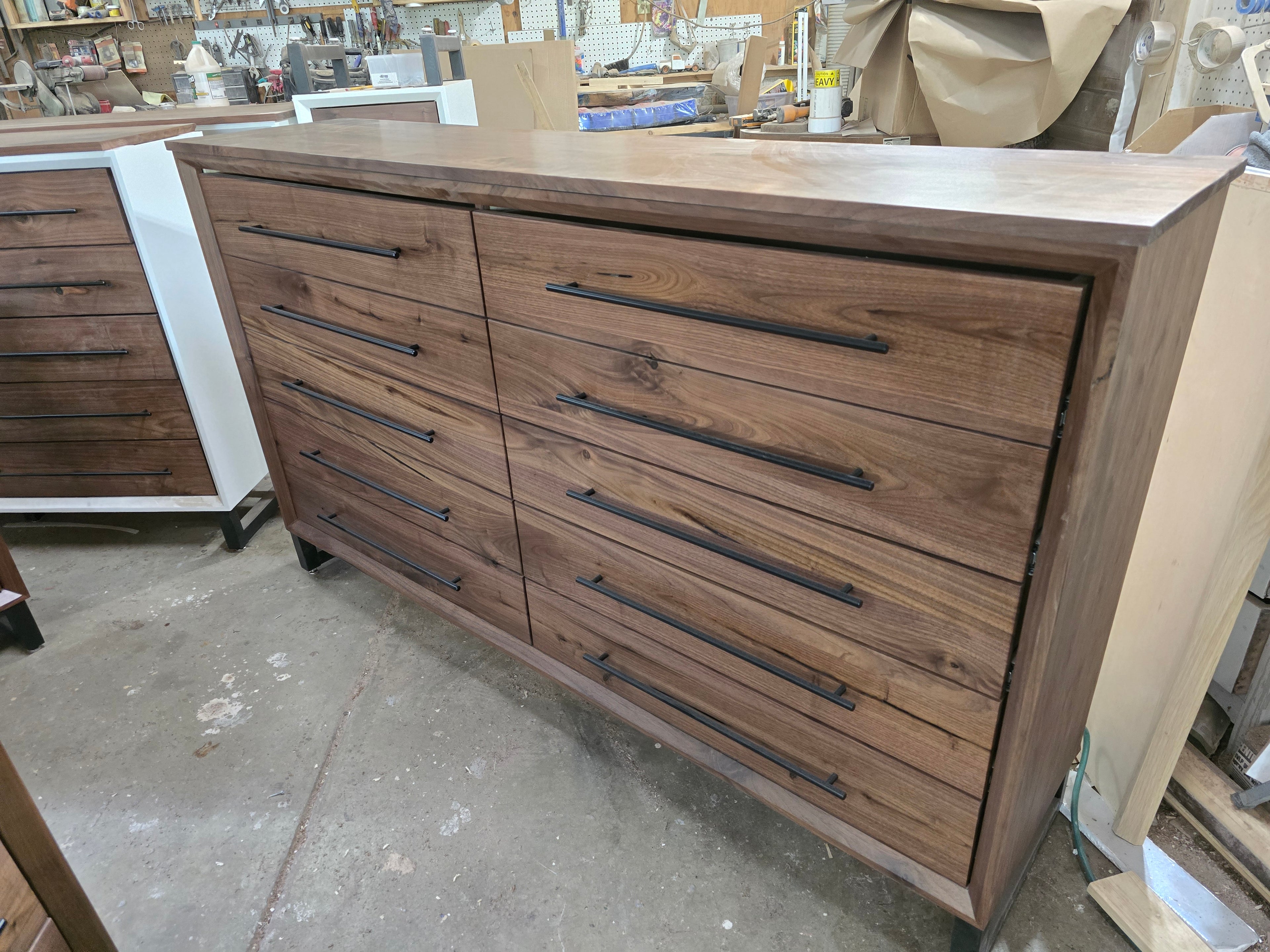 Solid walnut 10 drawer modern industrial dresser