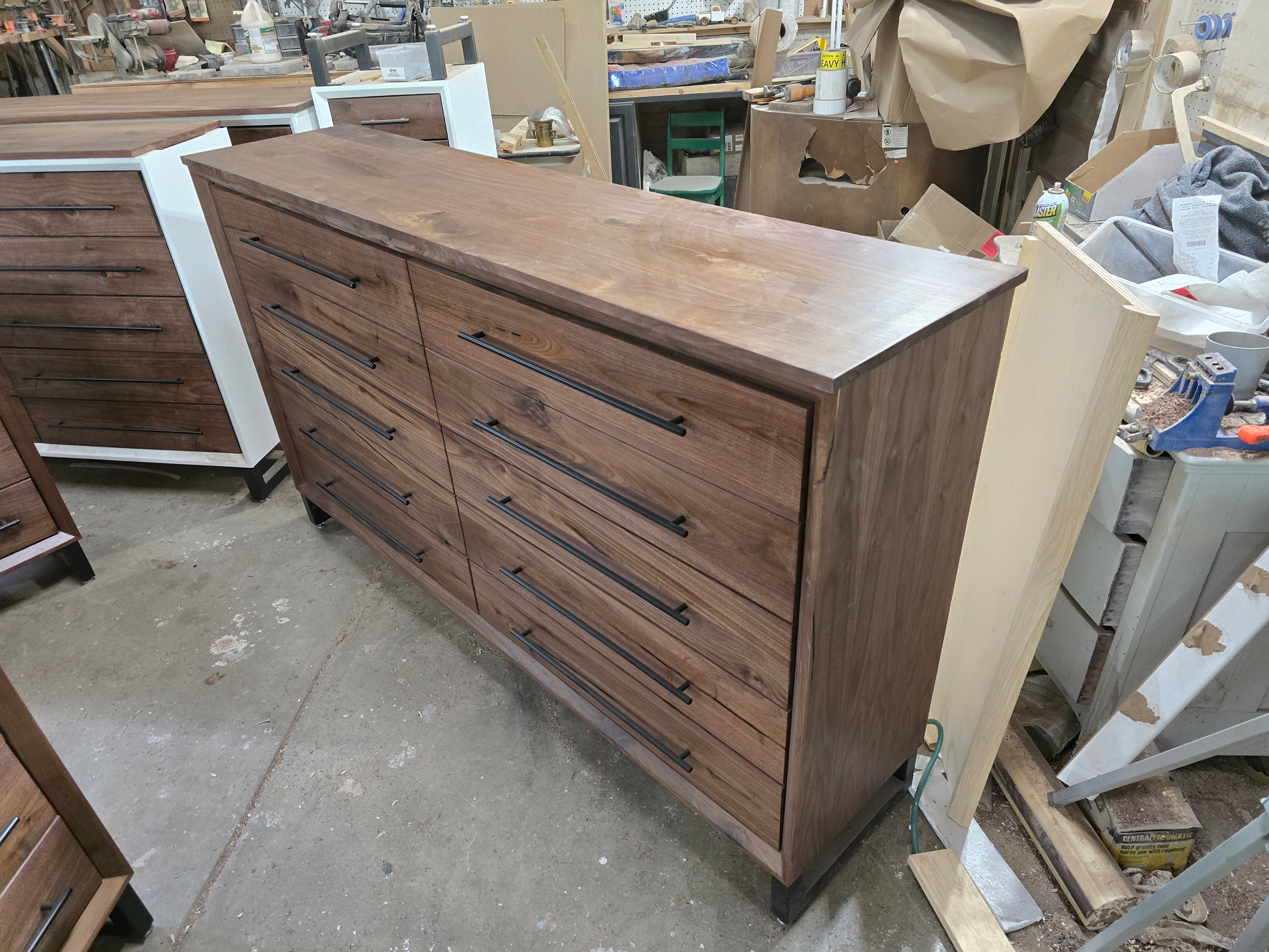 Solid walnut 10 drawer modern industrial dresser
