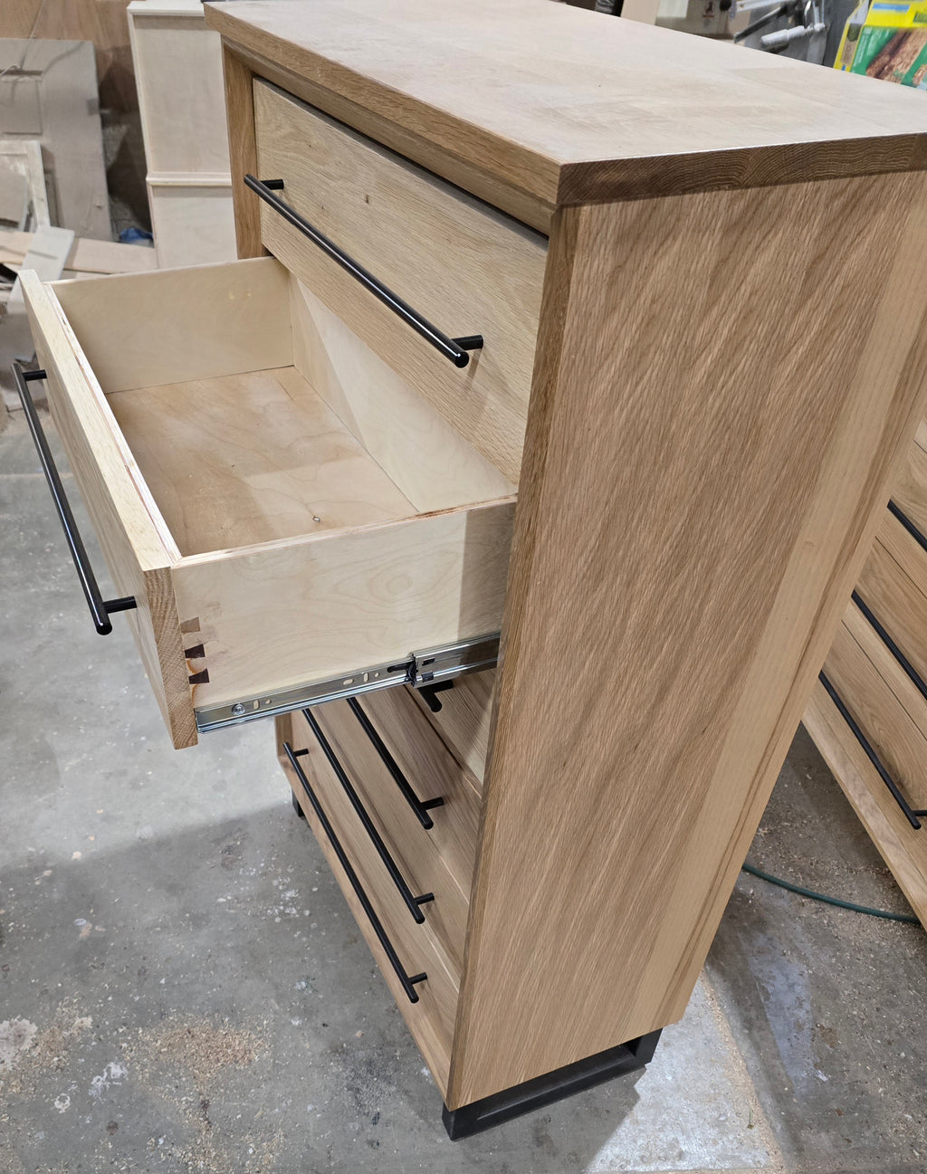 Modern industrial white oak 6 drawer chest of drawers 49t x 15d x 30w handcrafted to order