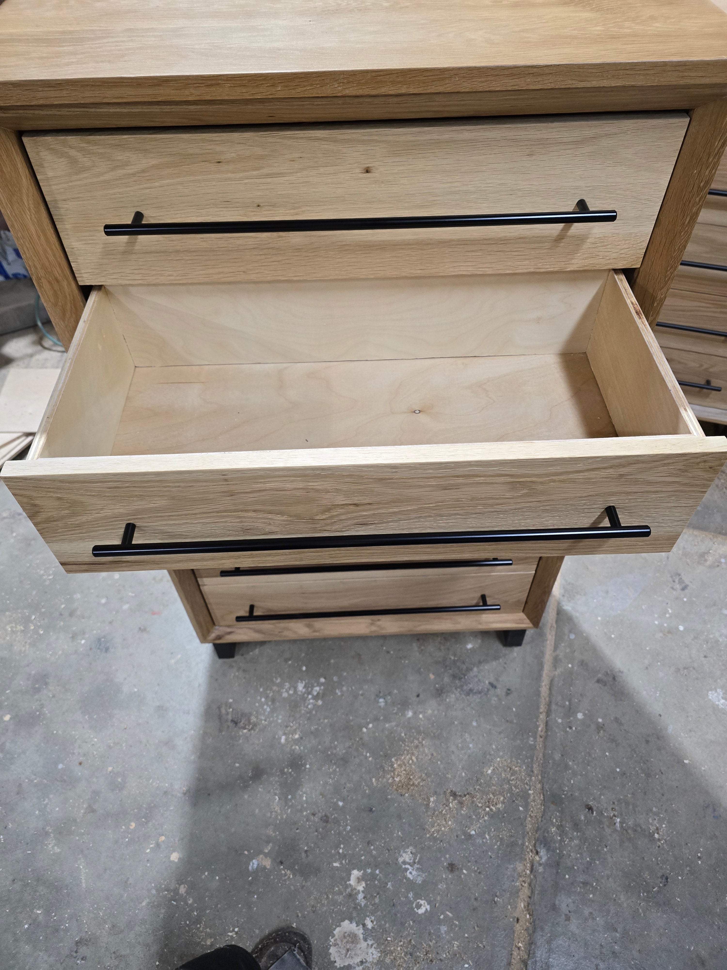 Modern industrial white oak 6 drawer chest of drawers 49t x 15d x 30w handcrafted to order