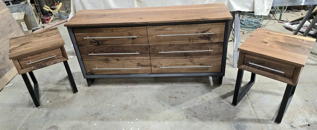handmade 18 x 18 x 24t nightstands with white oak drawer front and top on steel legs