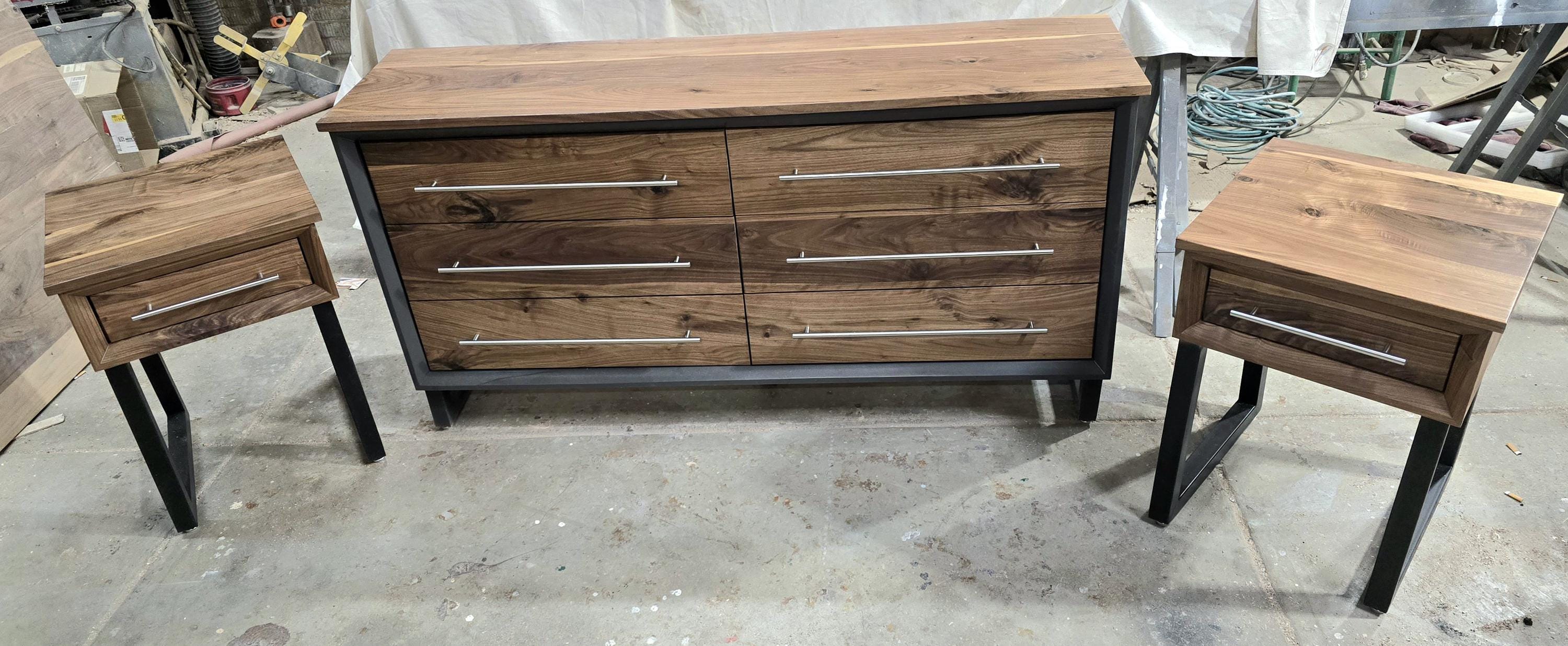 handmade 18 x 18 x 24t nightstands with white oak drawer front and top on steel legs