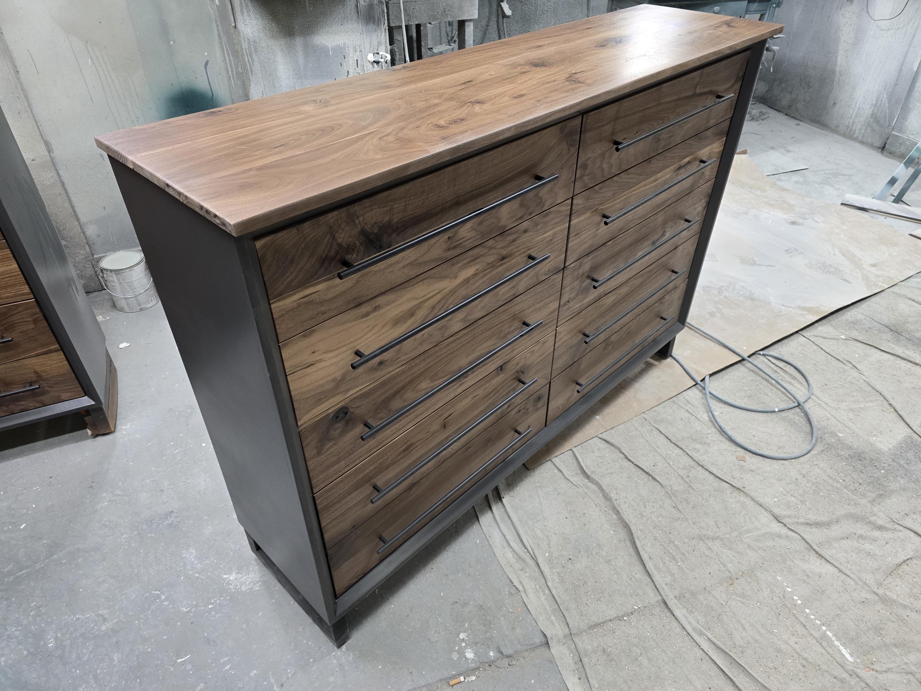 handcrafted 10 drawer 42 x 60 x 18 real walnut dresser and 2 18 x 18 x 24 3 drawer nighstand set with room of choice delivery 2200.00