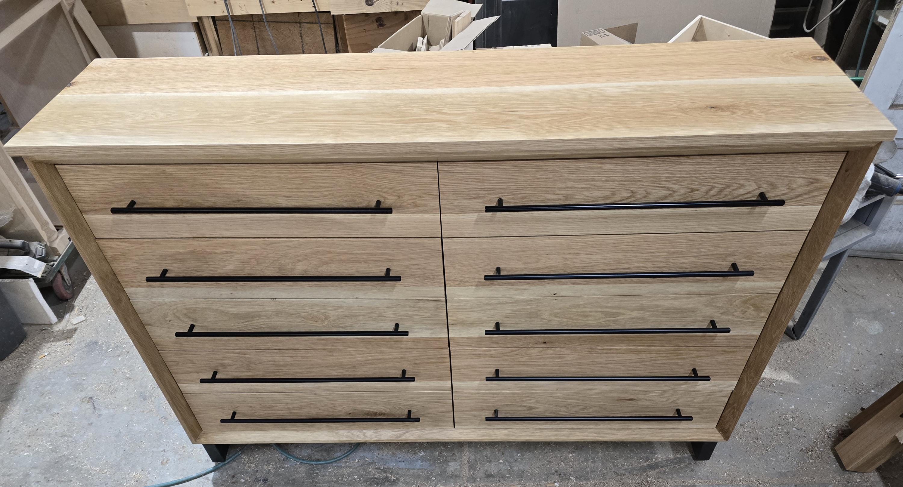 Hand Crafted 5 foot 42"tall 15deep  10 Drawer Modern Industrial Dresser made of white oak