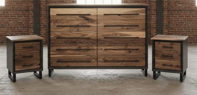 handcrafted 10 drawer 42 x 60 x 18 real walnut dresser and 2 18 x 18 x 24 3 drawer nighstand set with room of choice delivery 2200.00