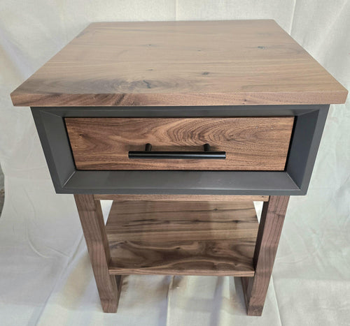 Walnut Single-Drawer Nightstand – Iron Finish — product photo 1