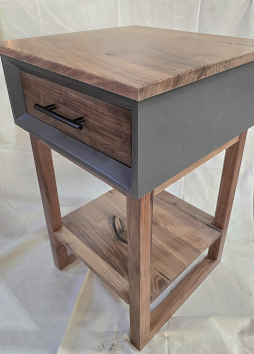 Walnut Single-Drawer Nightstand – Iron Finish — product photo 2