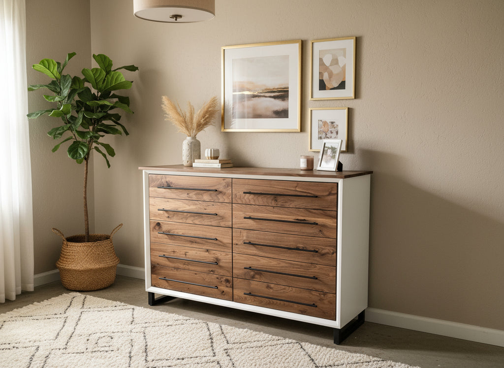 handcrafted 10 drawer 42 x 60 x 18 real walnut dresser and 2 18 x 18 x 24 3 drawer nighstand set with room of choice delivery 2200.00