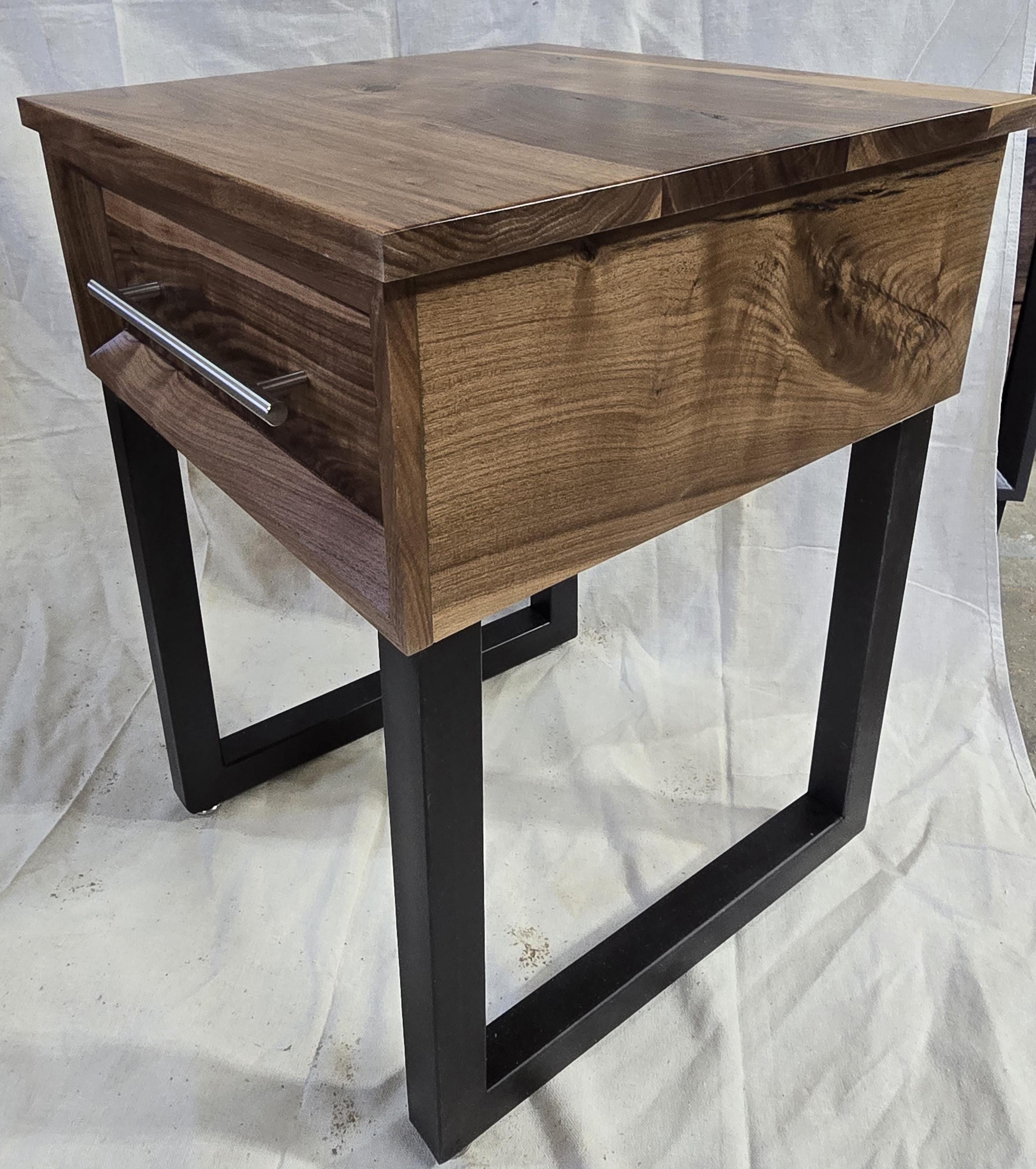 handmade 18 x 18 x 24t nightstands with white oak drawer front and top on steel legs