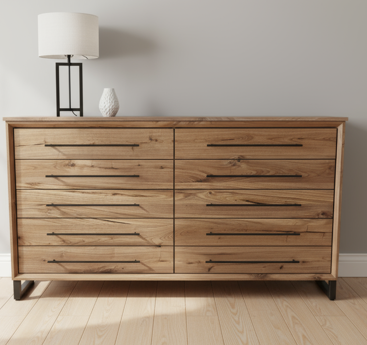 handcrafted 72w x 42t x 17d modern industrial walnut 10 drawer dresser.