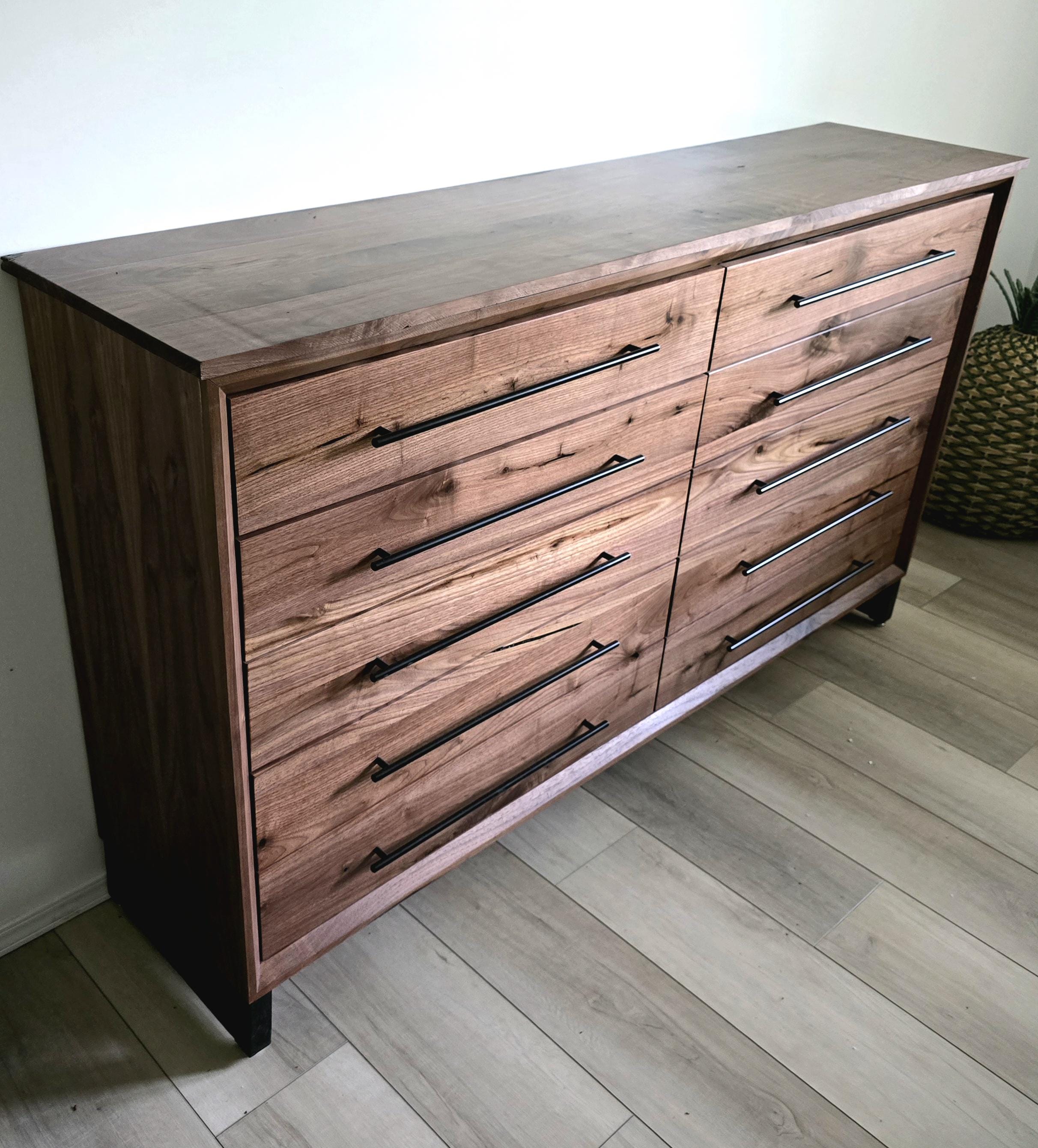 handcrafted 72w x 42t x 17d modern industrial walnut 10 drawer dresser.