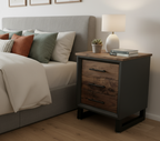 Walnut Three-Drawer Nightstand on Steel Legs — product photo 1