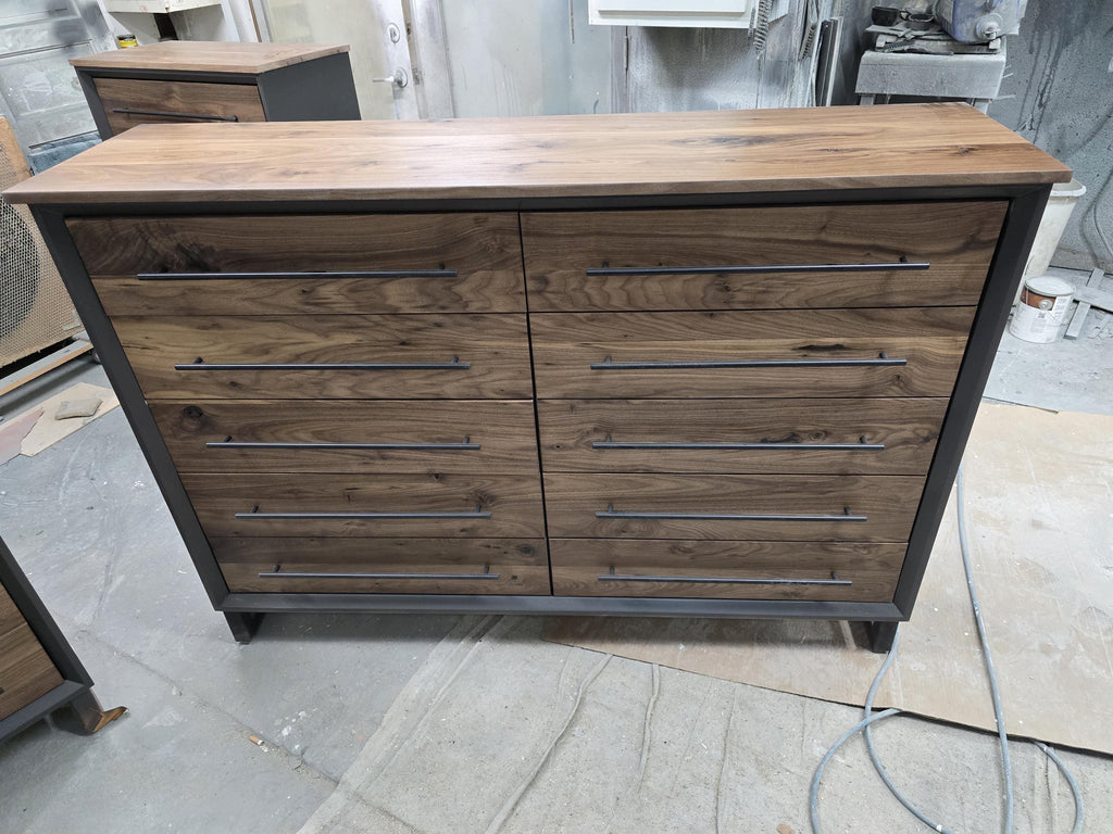 handcrafted 10 drawer 42 x 60 x 18 real walnut dresser and 2 18 x 18 x 24 3 drawer nighstand set with room of choice delivery 2200.00