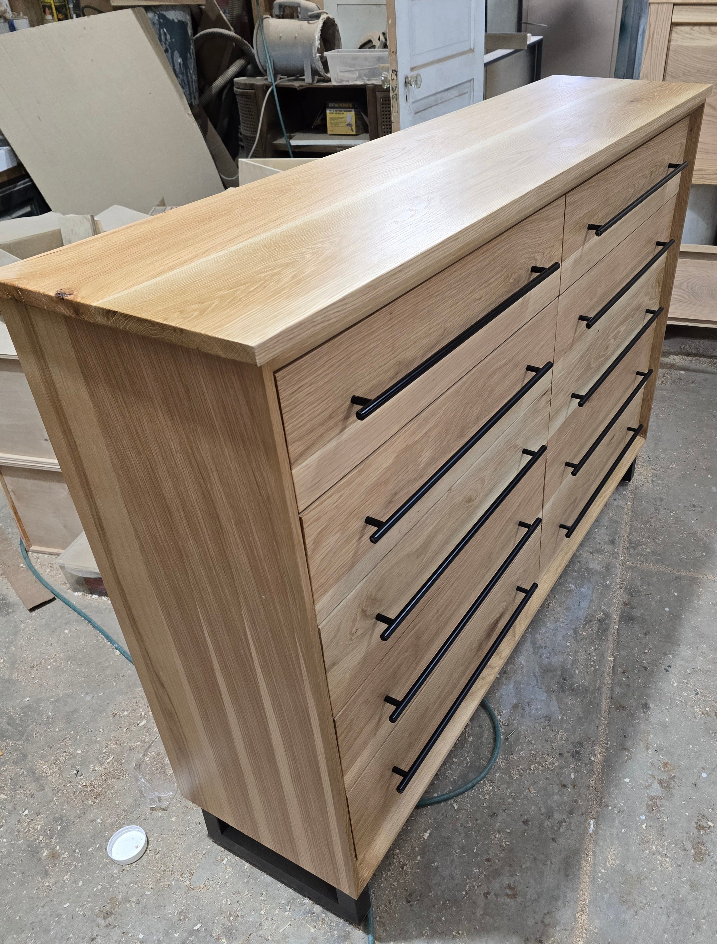 Modern industrial white oak 10 drawer dresser 60w x 15d x 42t made to order