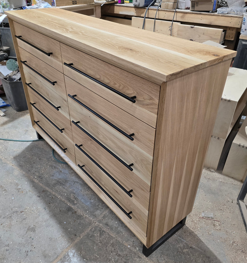 Modern industrial white oak 10 drawer dresser 60w x 15d x 42t made to order