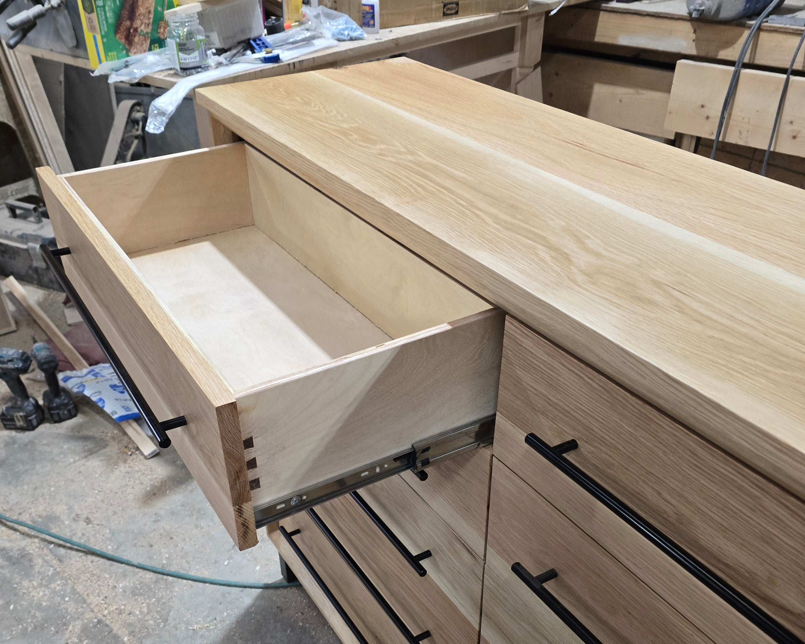 Modern industrial white oak 10 drawer dresser 60w x 15d x 42t made to order