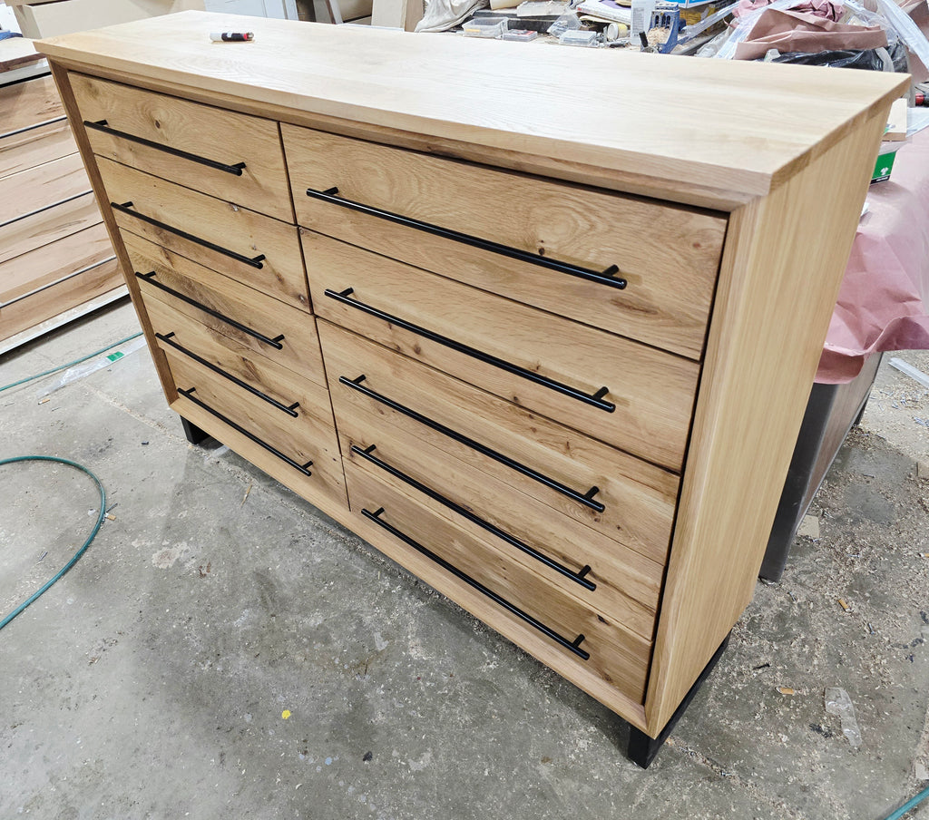 Modern industrial white oak 10 drawer dresser 60w x 15d x 42t made to order