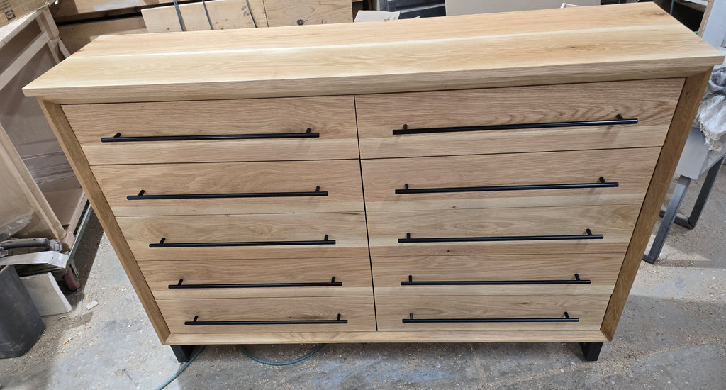 Modern industrial white oak 10 drawer dresser 60w x 15d x 42t made to order
