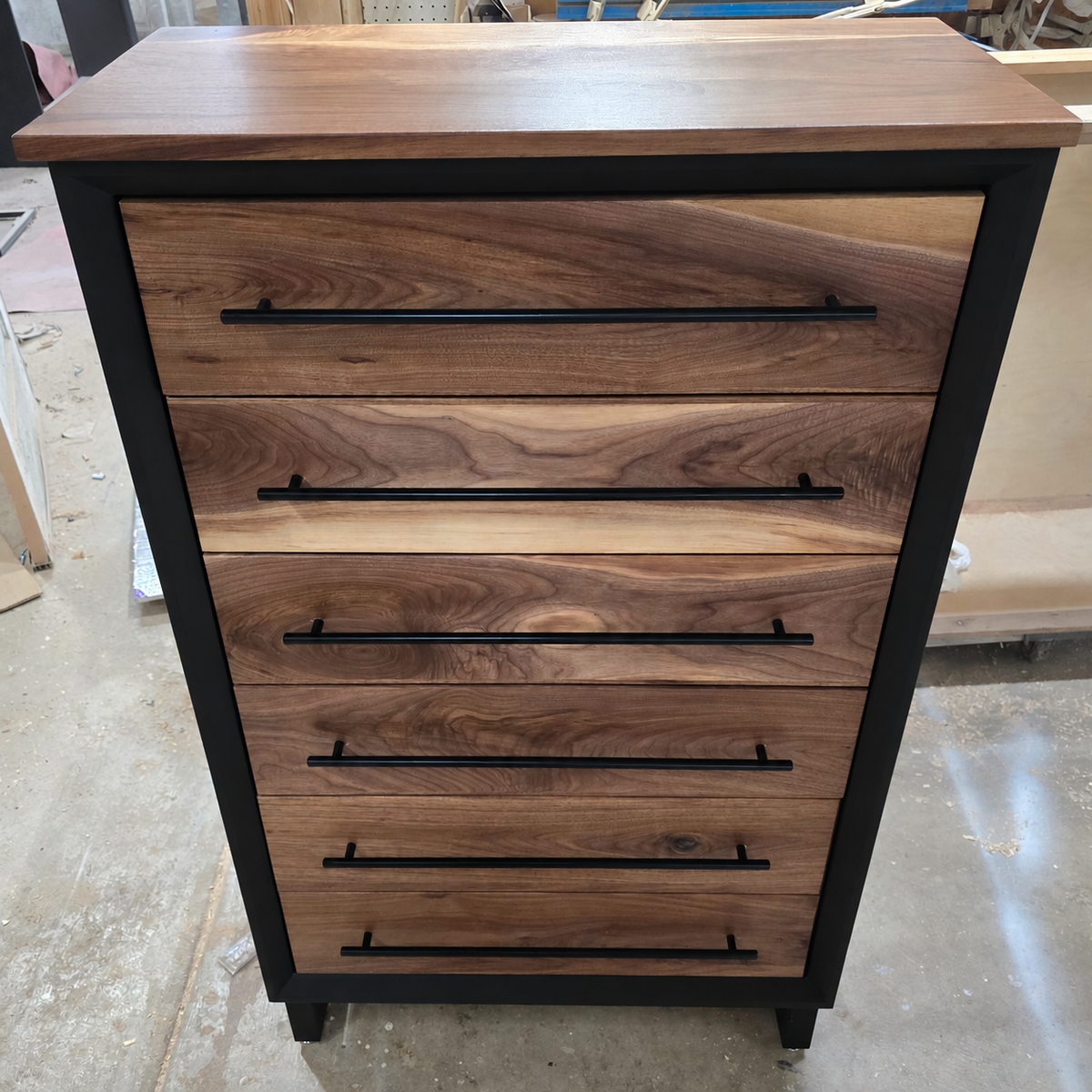 Digitally edited Black finish preview — 30-inch six-drawer chest